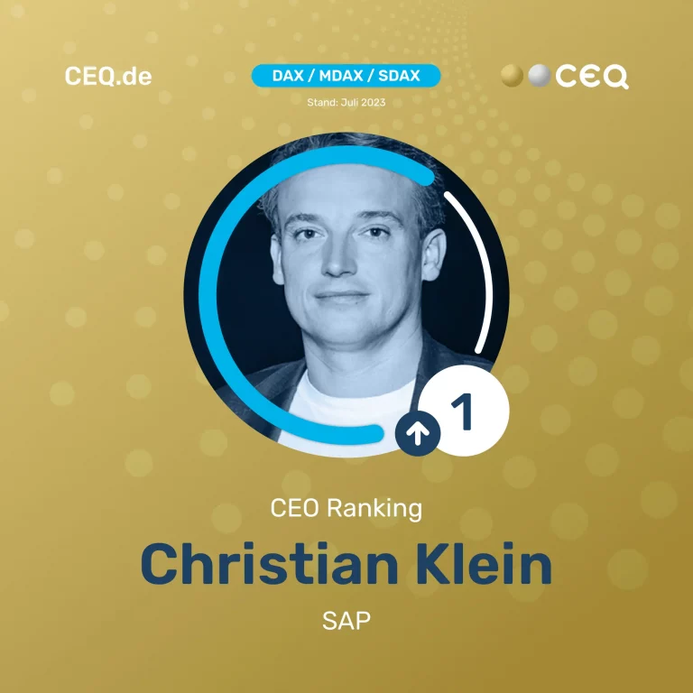 Das CEO-Ranking für alle Top-Entscheider*innen börsen­notierter Unter­nehmen –über 80.000 Datenquellen und konsolidiert diese in 5 Hauptdimensionen: 1. Business Performance 2. Media Presence 3. Social Engagement 4. Sustainability/ESG 5. Hot Topics