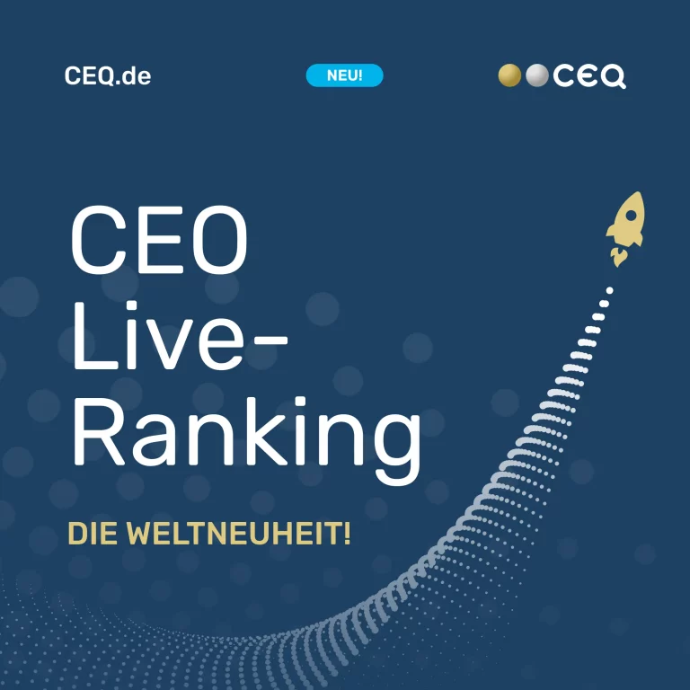 Das CEO-Ranking für alle Top-Entscheider*innen börsen­notierter Unter­nehmen –über 80.000 Datenquellen und konsolidiert diese in 5 Hauptdimensionen: 1. Business Performance 2. Media Presence 3. Social Engagement 4. Sustainability/ESG 5. Hot Topics