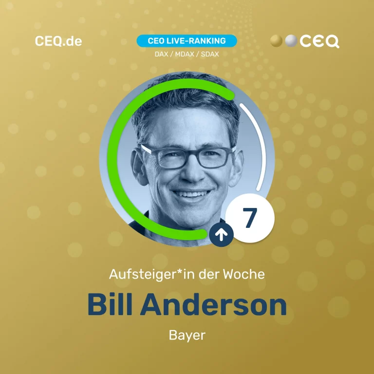 Das CEO-Ranking für alle Top-Entscheider*innen börsen­notierter Unter­nehmen –über 80.000 Datenquellen und konsolidiert diese in 5 Hauptdimensionen: 1. Business Performance 2. Media Presence 3. Social Engagement 4. Sustainability/ESG 5. Hot Topics